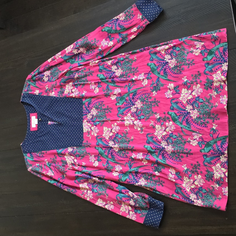 NWOT Anthropologie Maeve Floral Bird Long Sleeve Dress with Polka Dot, Size 10